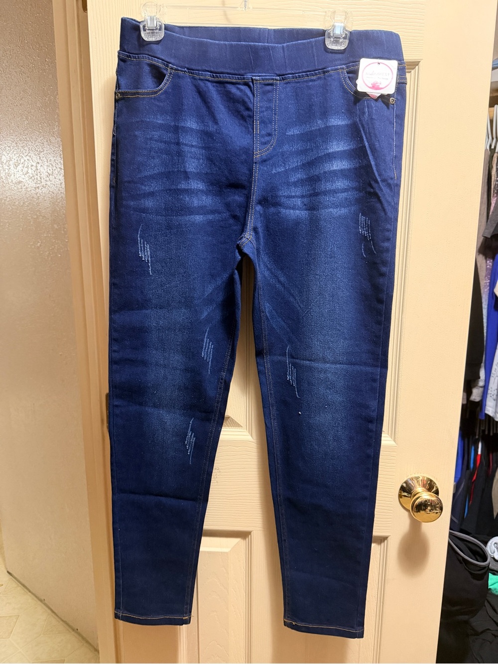 Spree Rose XL Dark Wash Pull-On Distressed Jeggings NWT